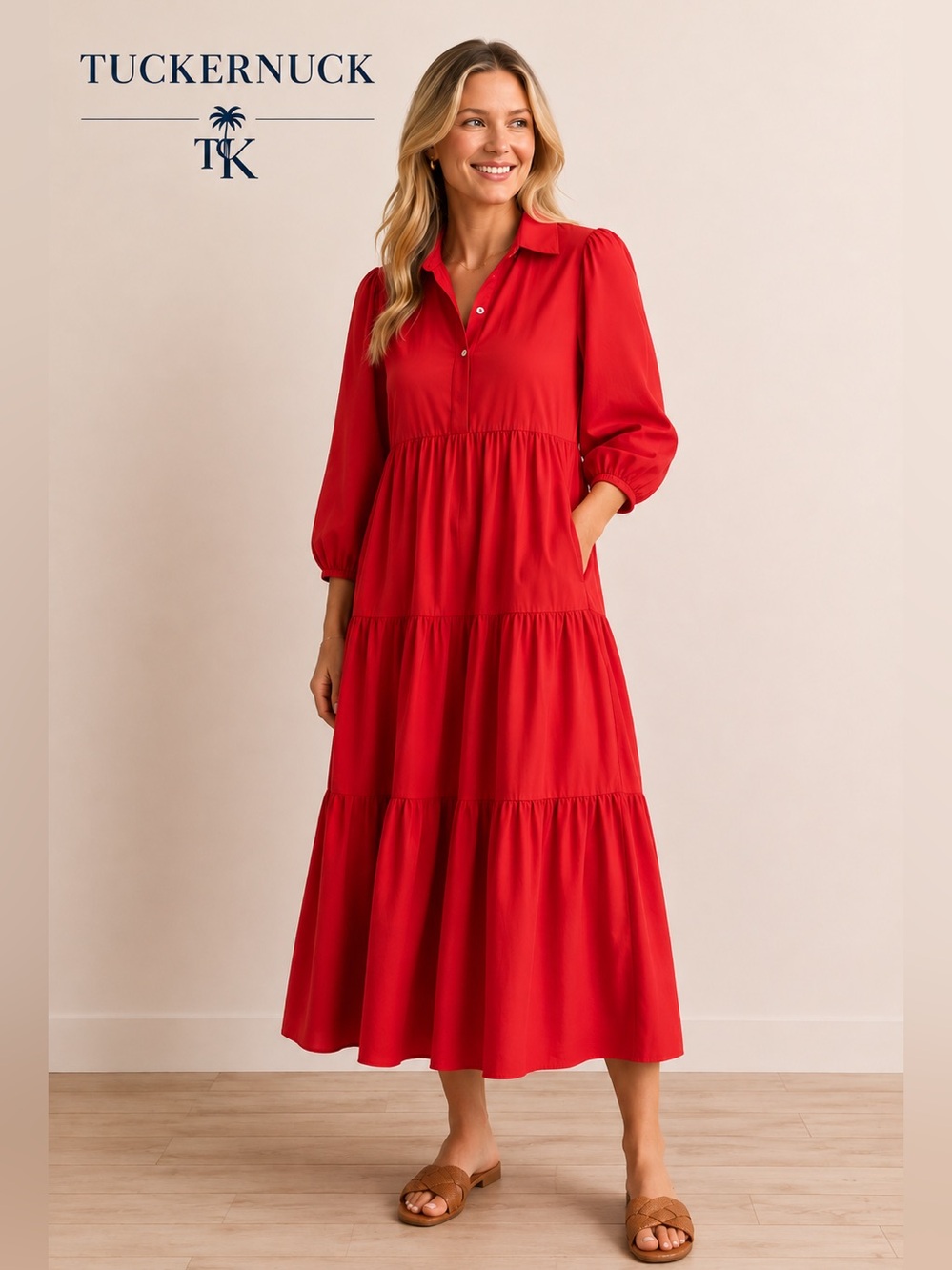 Tuckernuck Pomander Place Red Tiered Maxi Dress